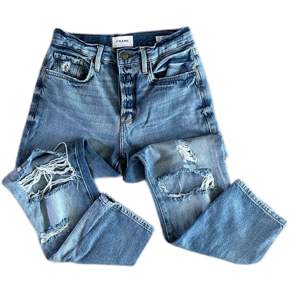 Frame Le Original Distressed High Rise Straight Leg Jeans Women's Size 25